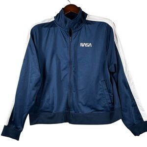 Mighty Fine Mens XXL NASA Track Jacket Navy White Full Zip Logo Varsity Style